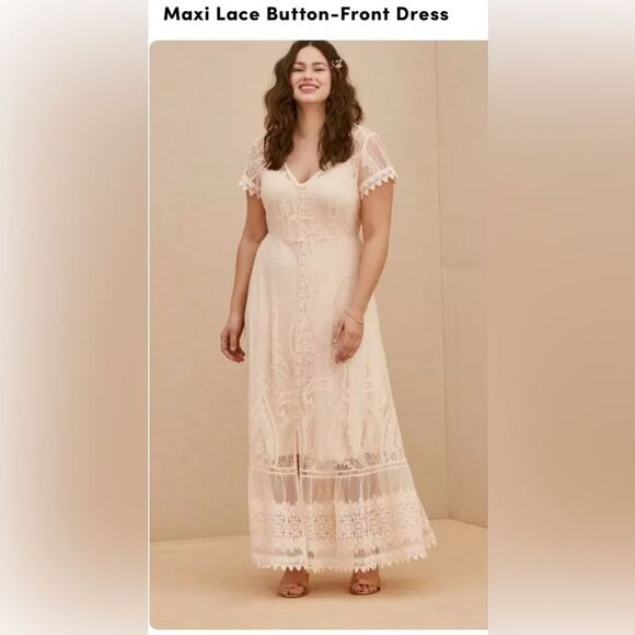 Torrid Sheer Lace Maxi Dress 3X-4X Pink Vintage Victorian Romantic Bridal Fairy - Picture 4 of 10